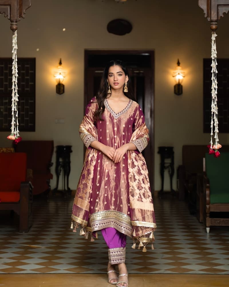Embroidered Angarakha Kurti Set